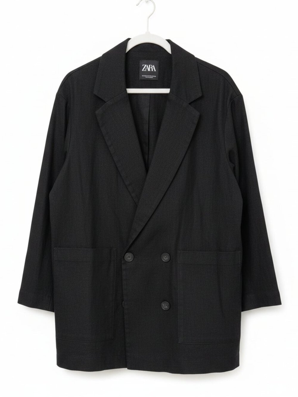 Zara Black Linen Blend Double Breasted Blazer Size S-M